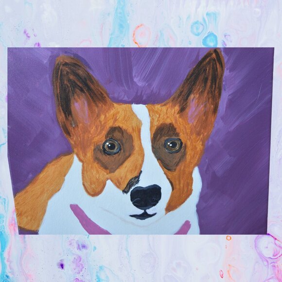 Handmade Corgi Dog Painting Canvas Wall Art - Picture 2 of 3